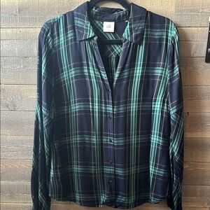 CAbi Blue and Green Plaid Button Down Shirt